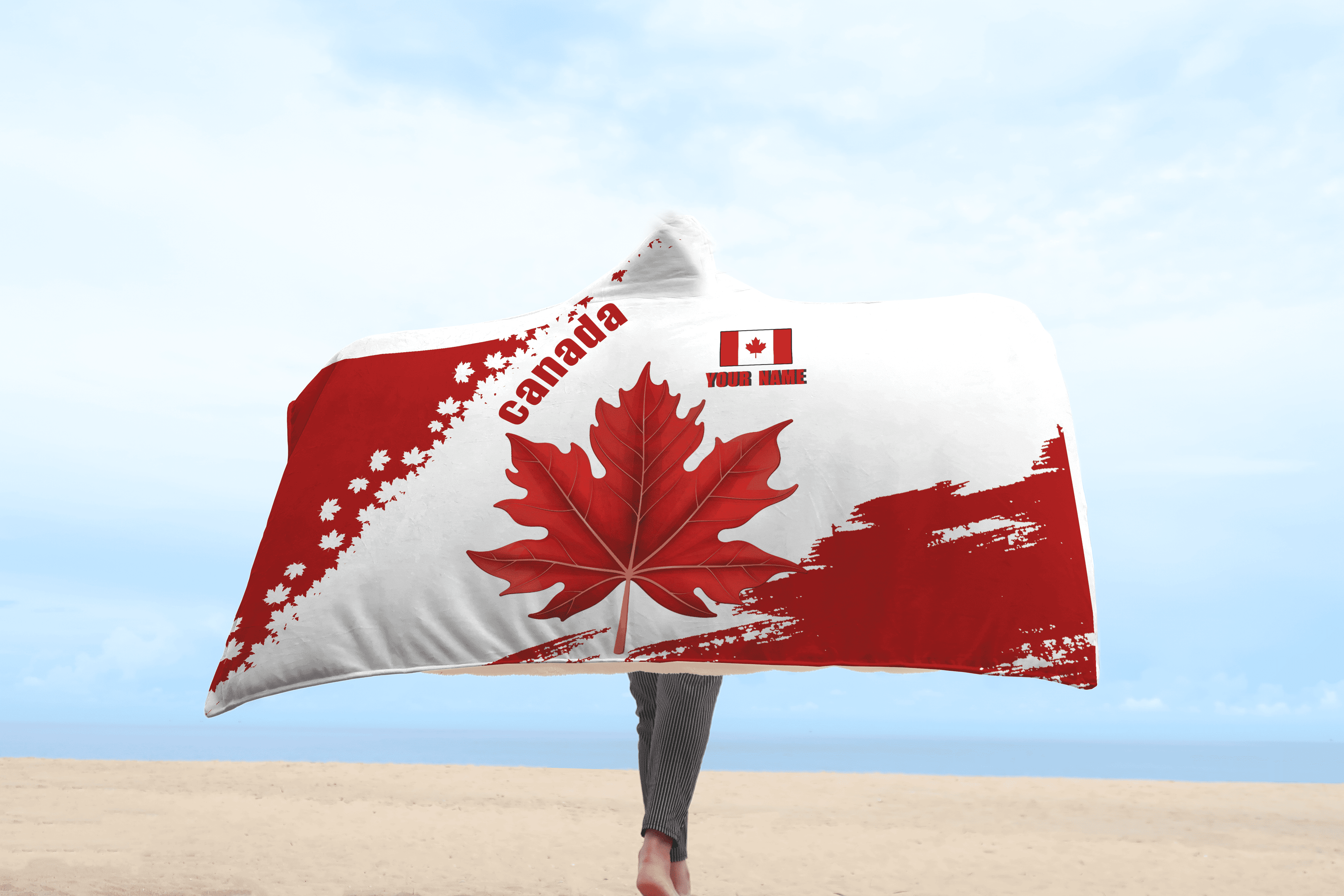 Canada Day No3 Personalized Name Pullover Premium Unisex Hooded Blanket Maple Leaf
