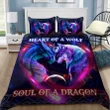 Heart of a wolf, soul of a dragon purple bedding set