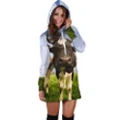3D All Over Printed Cow And Flower Hoodie Dress