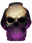 3D Effect Skull Print Pullover Hoodie Purple
