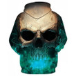 3D Effect Skull Print Pullover Hoodie Green