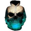 3D Effect Skull Print Pullover Hoodie Green