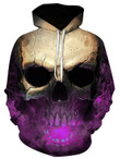 3D Effect Skull Print Pullover Hoodie Purple