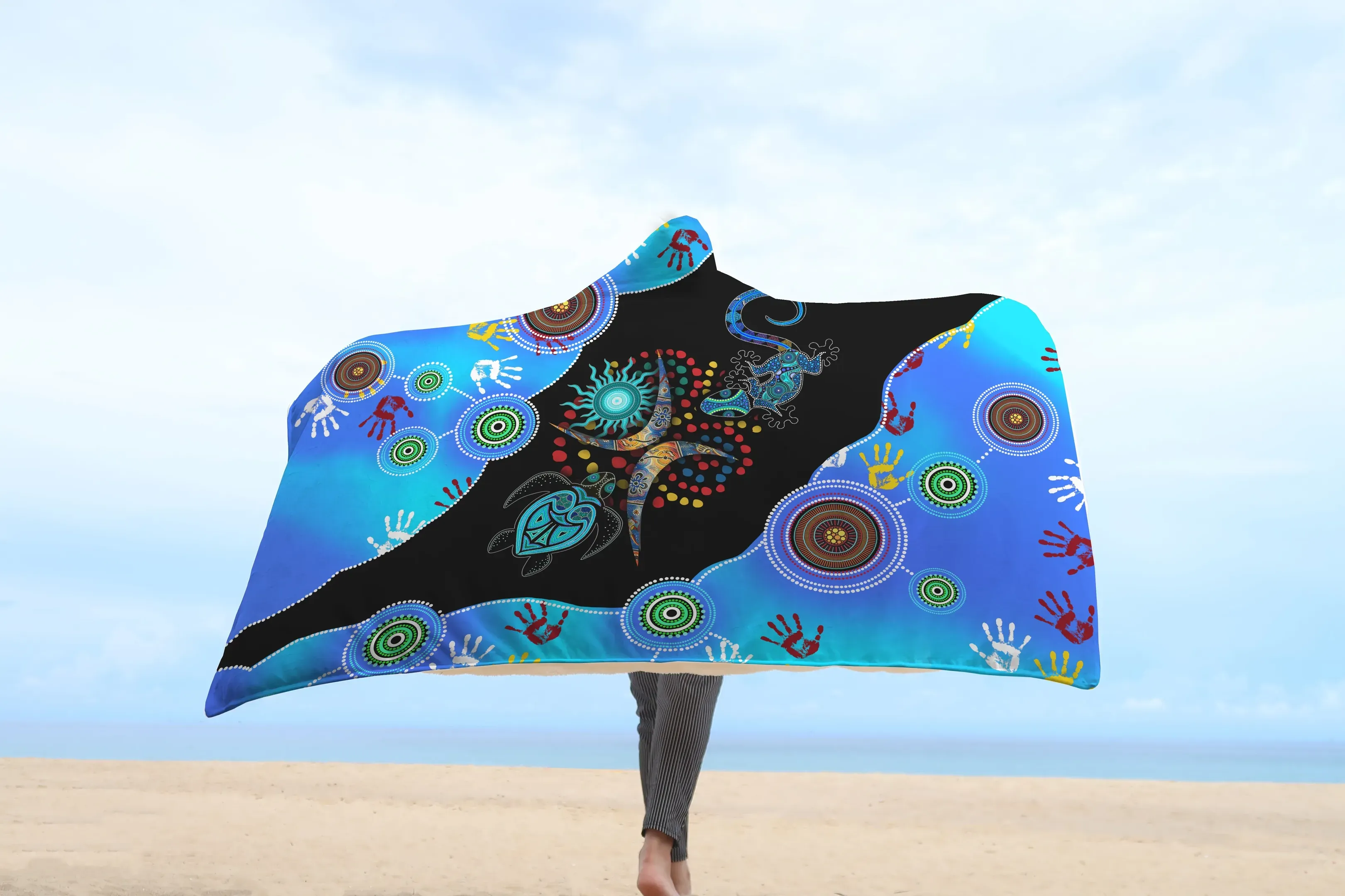 Aboriginal Naidoc Week 2021 Blue Turtle Lizard Hooded Blanket