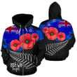 Lest We Forget Silver Fern with Poppy Zip Up Hoodie HC1201 - Amaze Style™-Apparel