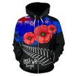 Lest We Forget Silver Fern with Poppy Zip Up Hoodie HC1201 - Amaze Style™-Apparel