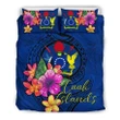 Cook Islands Polynesian Duvet Cover Set Floral With Seal Blue Bedding Set