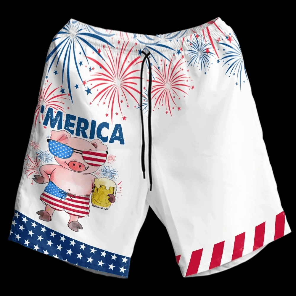 Pig America Flag 4th of July - Independence Day Hawaiian Shirt Set | Unisex | HS1092