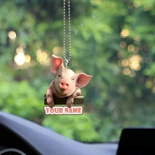 Cute Pig Happy Farm Personalized Name  Unique Design Car Hanging Ornament