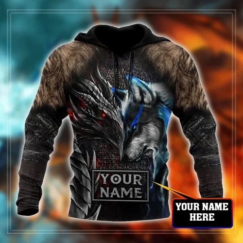 Armor dragon & wolf 3d unisex hoodie custom name