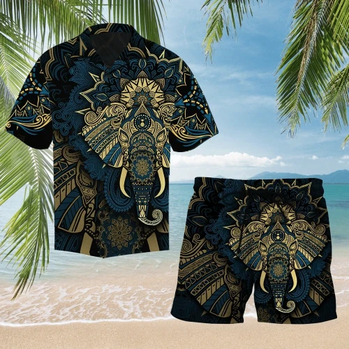 Elephant Royal Mandala Premium 3D All Over Printed Combo Hawaii Shirt And Short