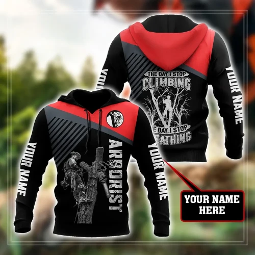 Arborist black & red 3d unisex hoodie custom name