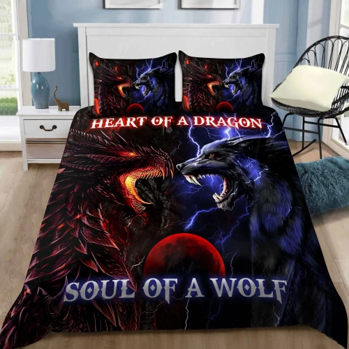 Heart of a dragon, soul of a wolf dragon bedding set