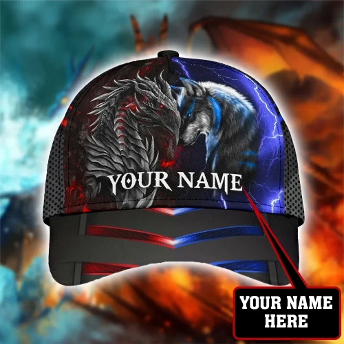 Dragon & wolf 3d classic cap custom name