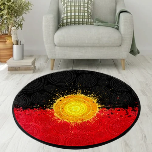 Aboriginal Flag Indigenous Sun Painting Art 3D design Circle Rug