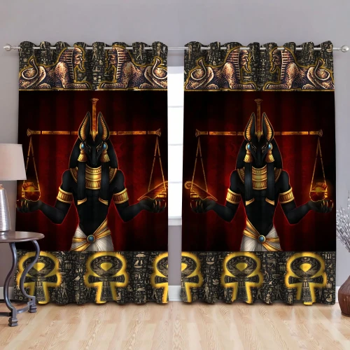 Ancient Egyptian Anubis Pattern Blackout Thermal Grommet Window Curtains