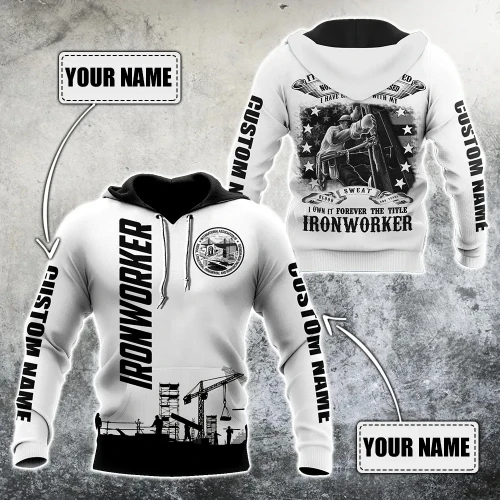 Ironworker 3d unisex hoodie custom name