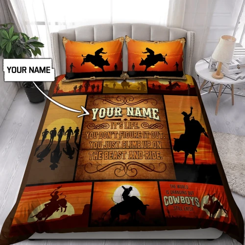 Personalized Name Bull Riding Bedding Set Rodeo Art Ver 6