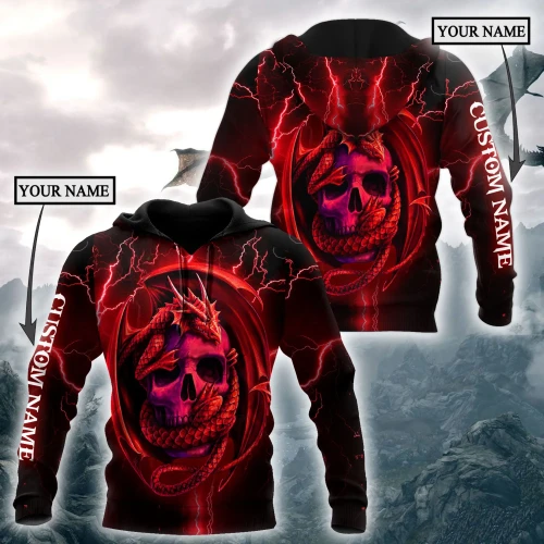 Dragon & skull red unisex hoodie