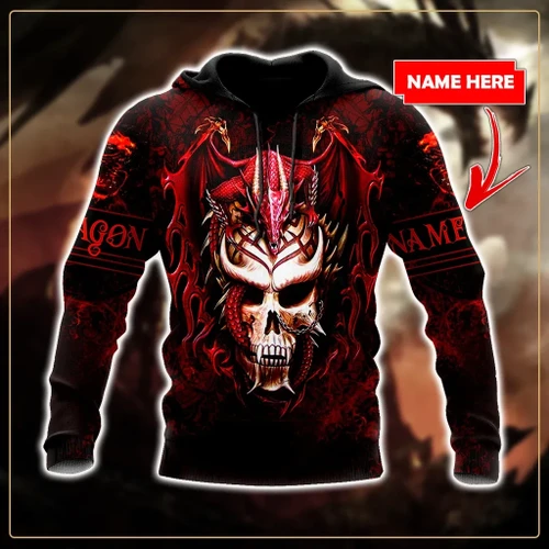 Red dragon skull unisex hoodie custom name