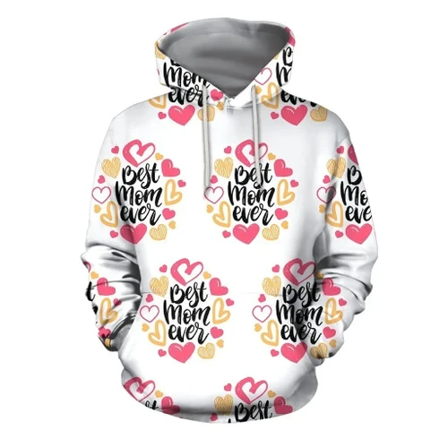 3D All Over Best I Love Mom Hoodie