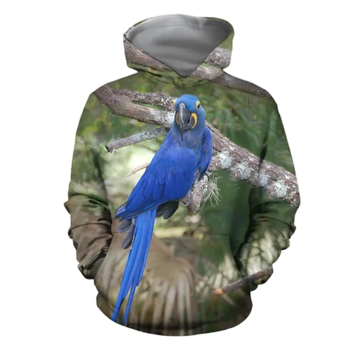 3D All Over Print Beautiful Blue Parrot Hoodie