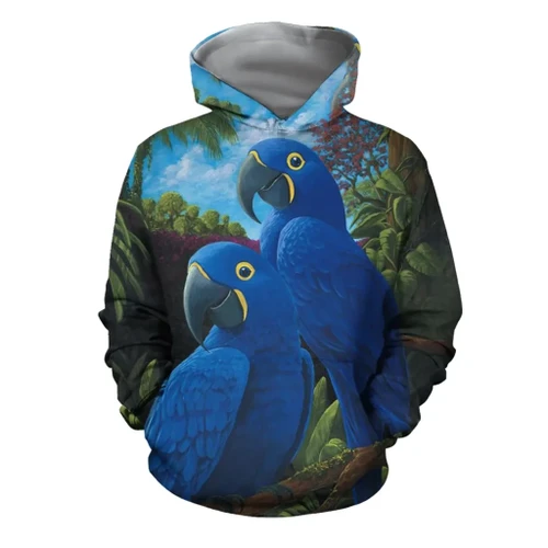 3D All Over Print Blue Parrot Love Hoodie