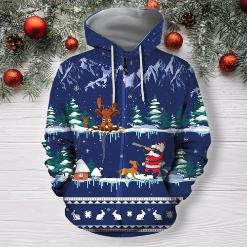 3D All Over Print Blue Rabbit Hunting Hoodie