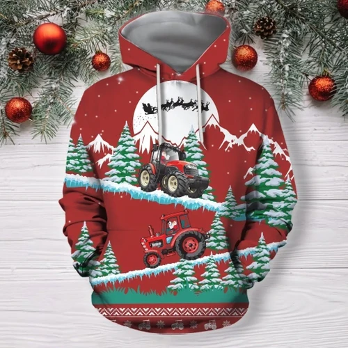 3D All Over Print Christmas Tractor Hoodie