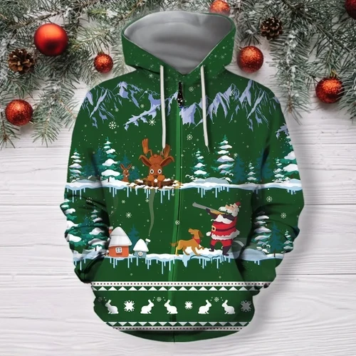 3D All Over Print Green Rabbit Hunting Hoodie