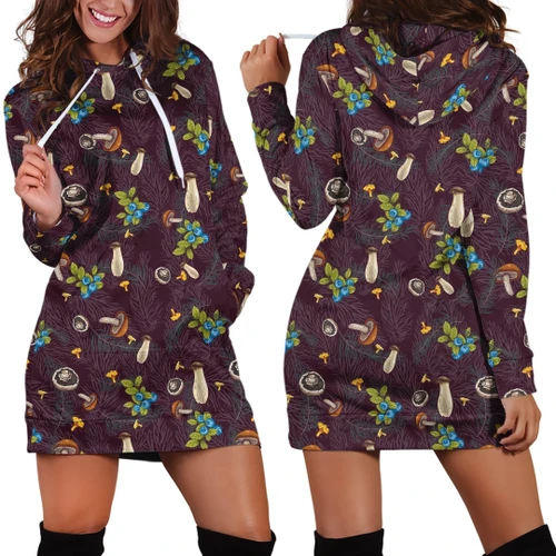3D All Over Print Mushrooms and Blueberry Hoodie Dress