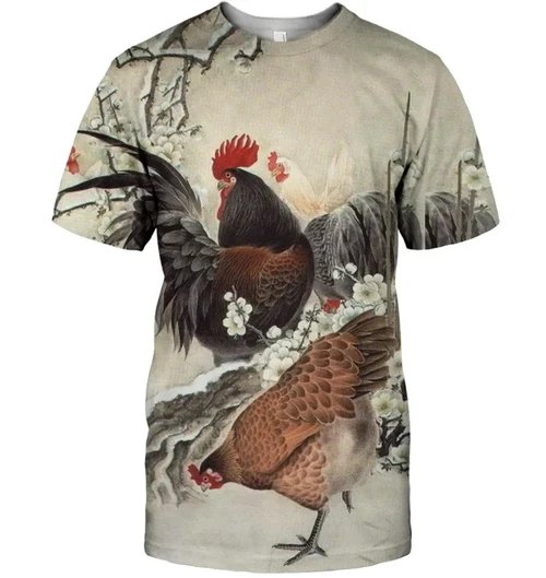 3D All Over Print Rooster & Hen Shirt