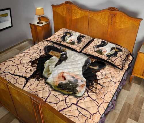 Cow Farm Earth Crack Style 3D Quilt Bedding Set