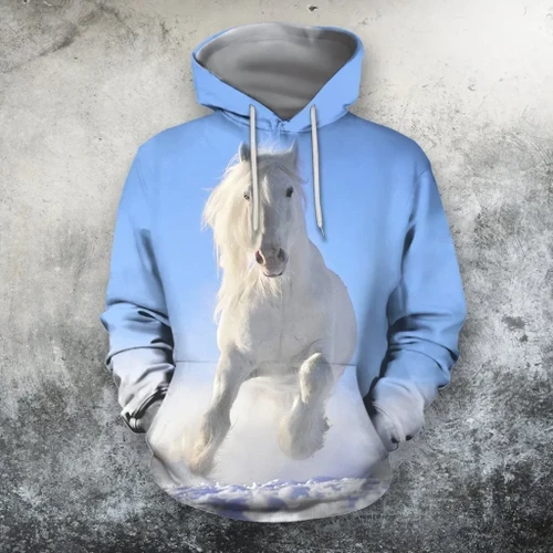 3D All Over Print White Horse Blue Sky Shirts
