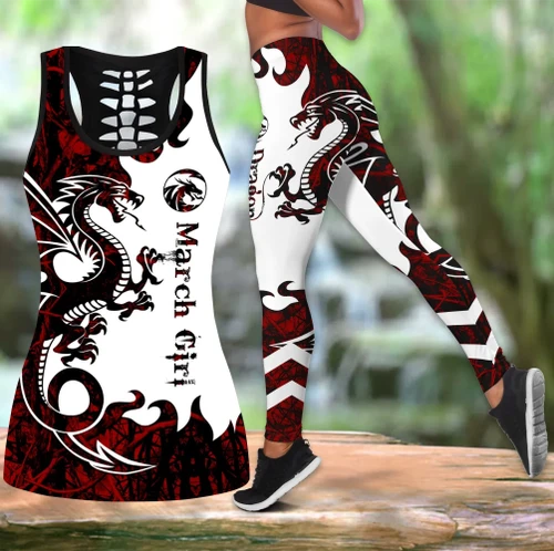 Dragon red tattoo March girl legging + hollow tank combo
