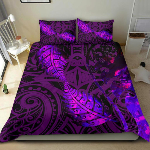Aotearoa Maori Bedding Set Silver Fern Koru Vibes Purple