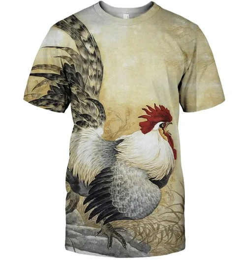 3D All Over Print White Rooster Shirt