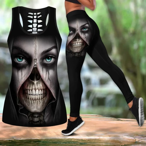 Skull Combo Hollow Tank Top And Legging Outfit TNA01032106
