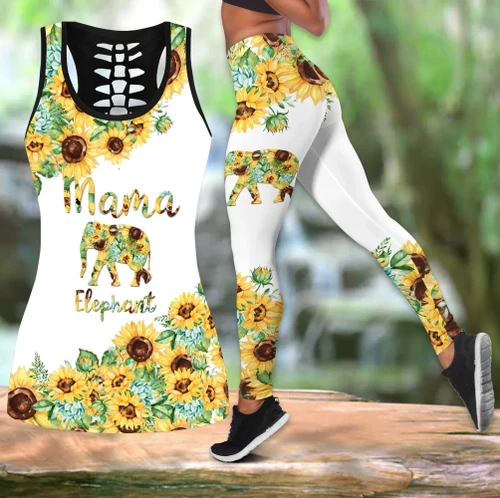 Mama Elephant Sunflower - Mother's Day Gift Legging & Tank Top