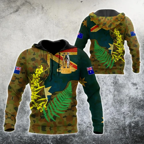 Australian Army Fern and Golden Wattle 3D Printed Unisex Hoodie TN