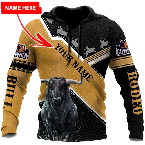 Personalized Name Bull Riding 3D All Over Printed Unisex Shirts Black Bull