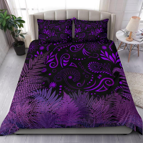 New Zealand Bedding Set Silver Fern Aotearoa Vibes Purple