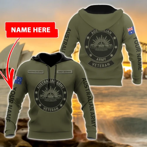Personalized Australian Army Veteran 3D All Over Printed Unisex Hoodie