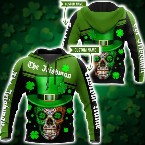3D All Over Printed  Skull Irish St Patrick Day Unisex Shirts Custom name XT