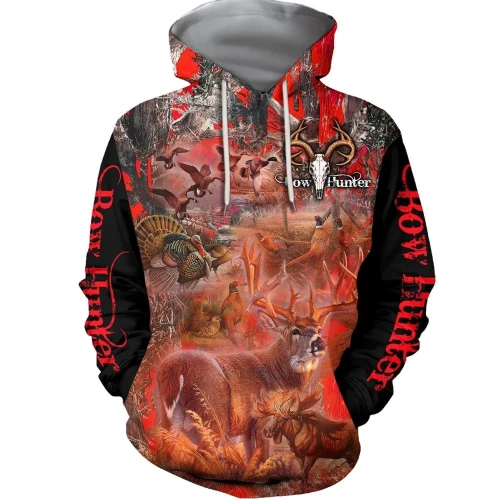 3D All Over Printed Beautiful Red Camo Hunting Hoodie