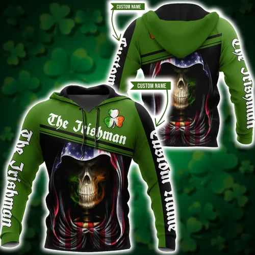 3D All Over Printed Irish Skull St Patrick Day  Unisex Shirts Custom Name XT