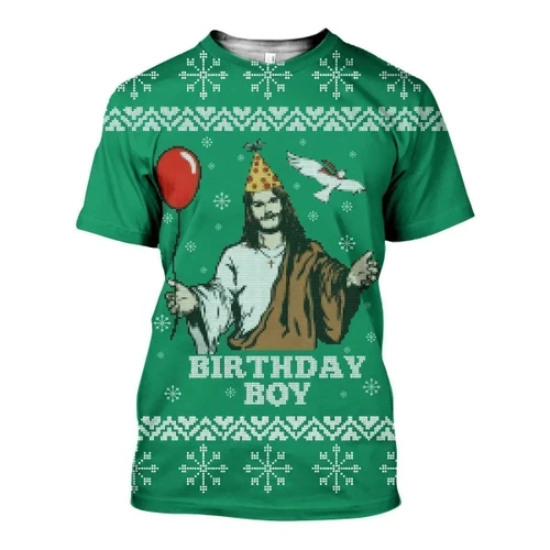 3D All Over Printed Ugly Sweater Happy Birthday Jesus Shirts and Shorts