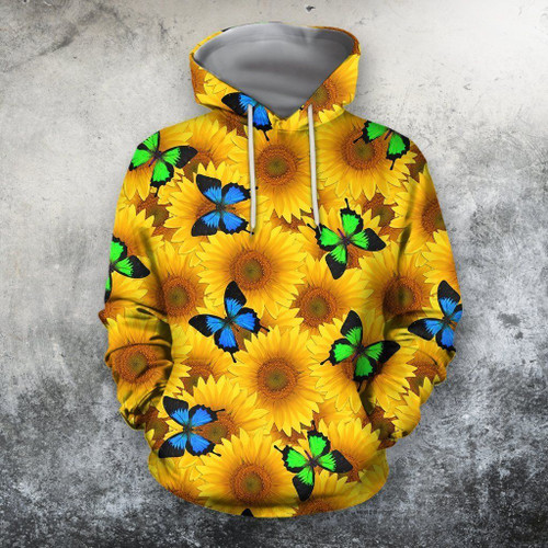 3D All Over Printing Butterfly Garden And Sunflowers Hoodie