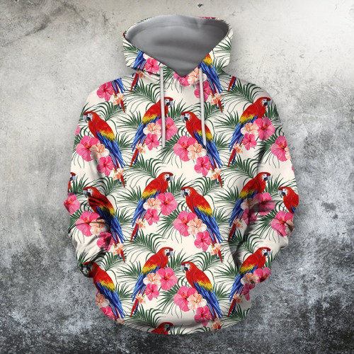 3D All Over Printing Scarlet Macaw And Flower Shirt