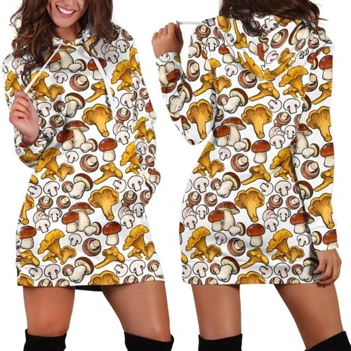 3D All Over Printing yellow Mushroom Hoodie Dress